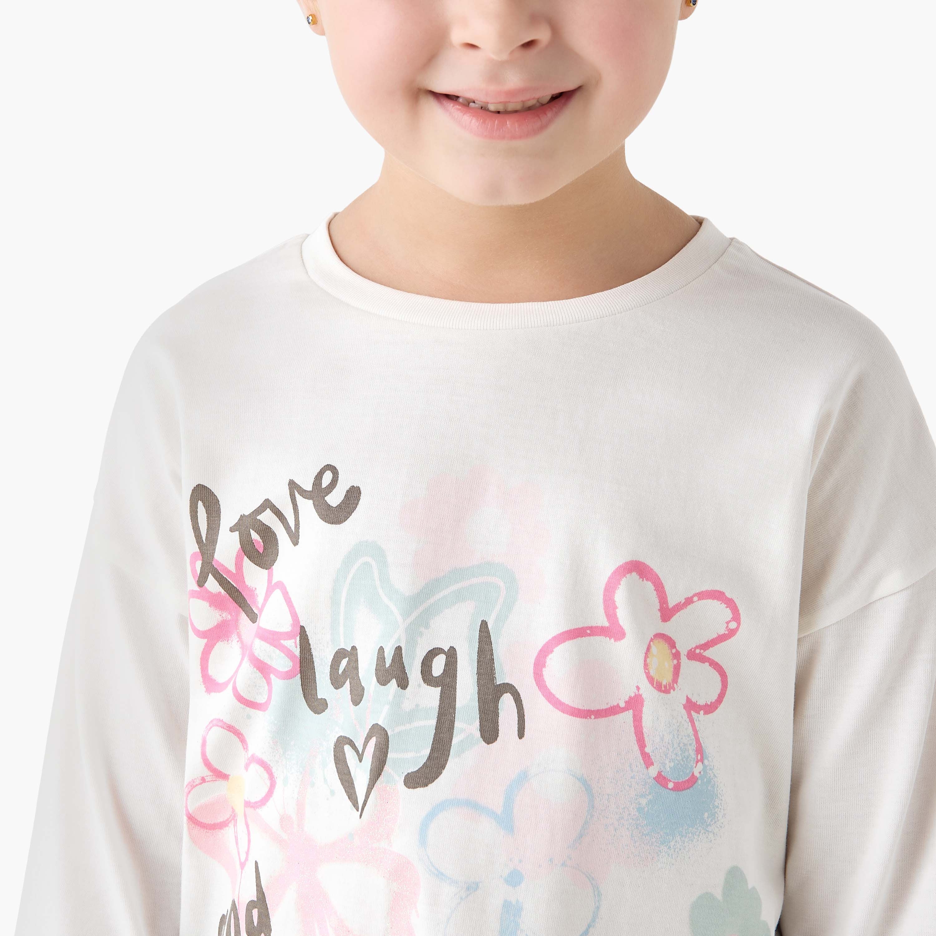 Juniors Crew Neck Long Sleeves T-shirt with Print