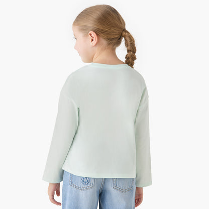 Juniors Round Neck Long Sleeve T-shirt with Bear Print
