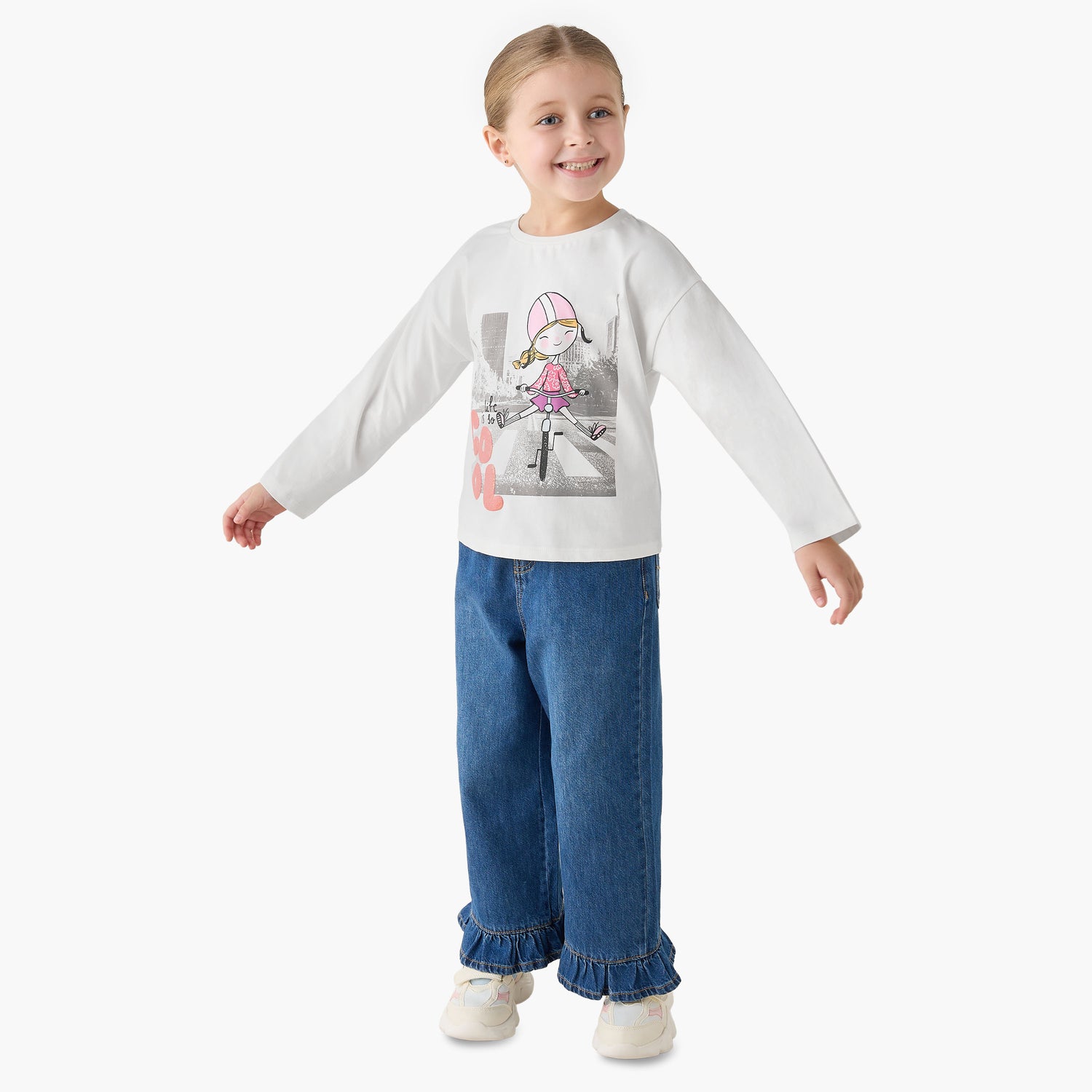 Juniors Crew Neck Long Sleeves T-shirt with Print