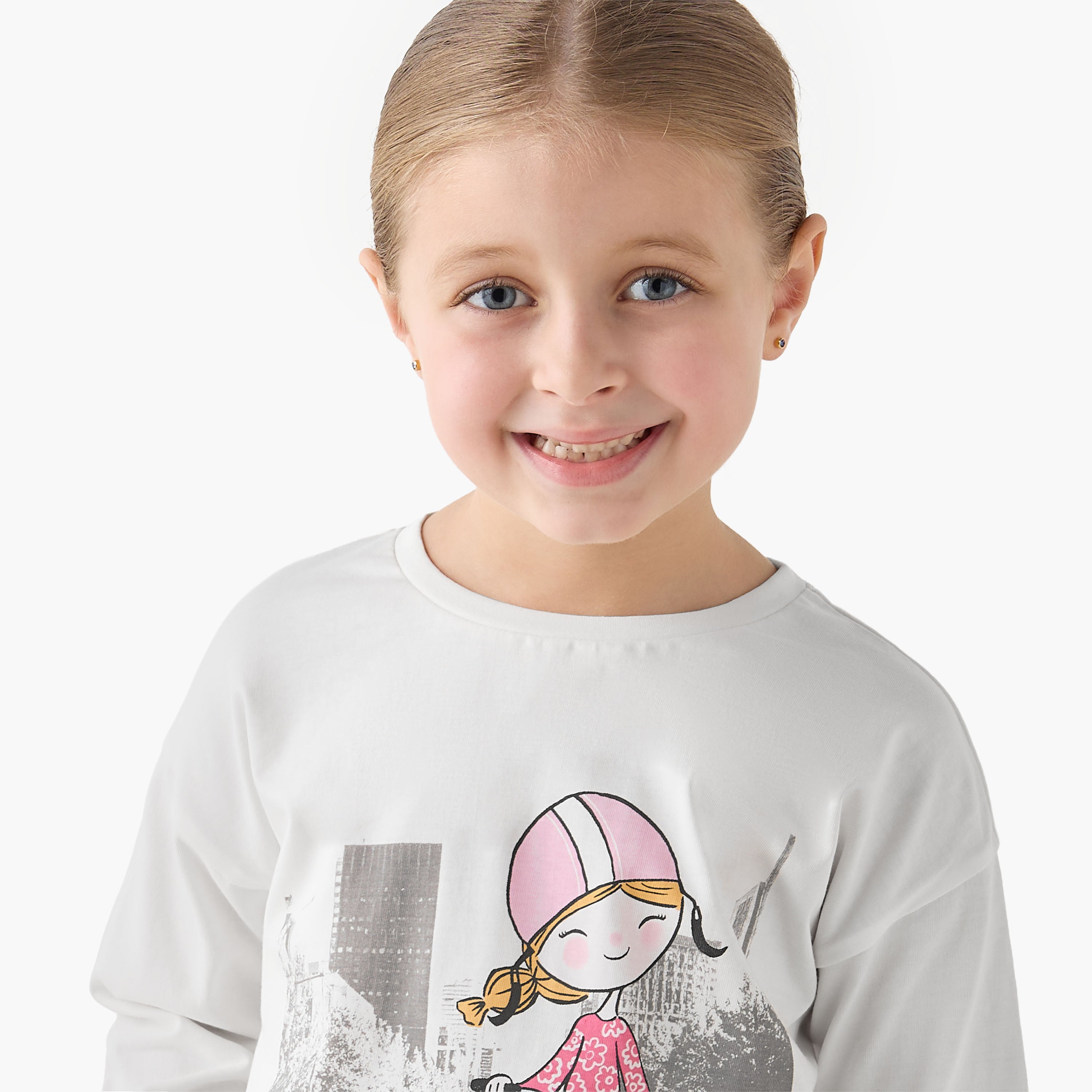 Juniors Crew Neck Long Sleeves T-shirt with Print