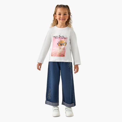 Juniors Crew Neck Long Sleeves T-shirt with Print