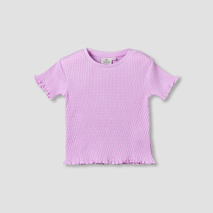 Juniors Crew Neck Short Sleeves T-shirt with Ribbed Design - Pink / 1-2 yrs