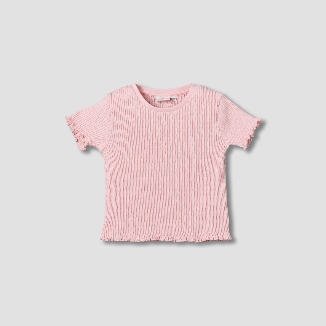 Juniors Crew Neck Short Sleeves T-shirt with Ribbed Design - Pink / 1-2 yrs