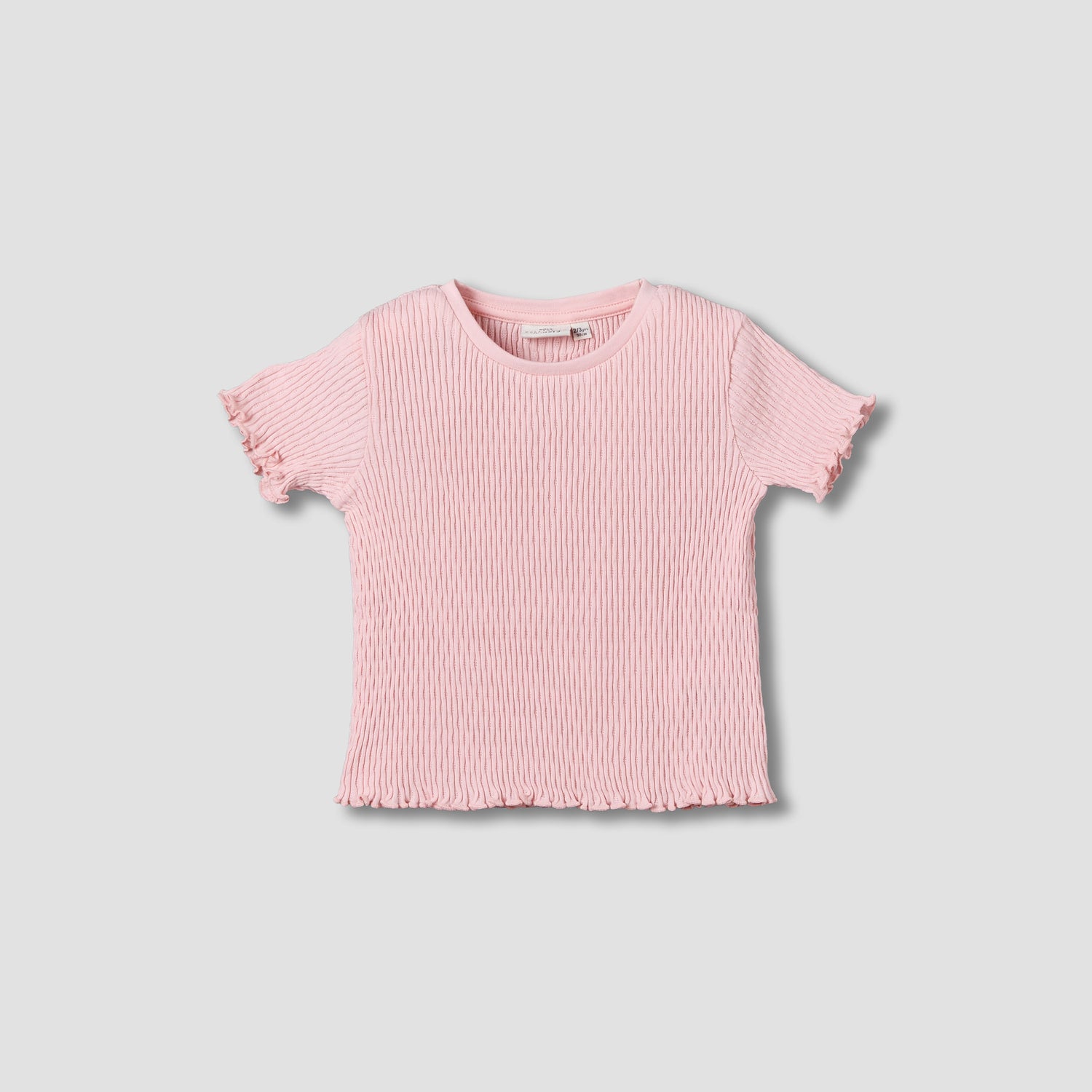 Juniors Crew Neck Short Sleeves T-shirt with Ribbed Design - Pink / 1-2 yrs