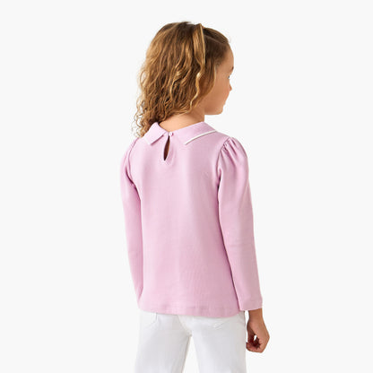 Juniors Collared Long Sleeves Polo T-shirt with Butterfly Embroidery