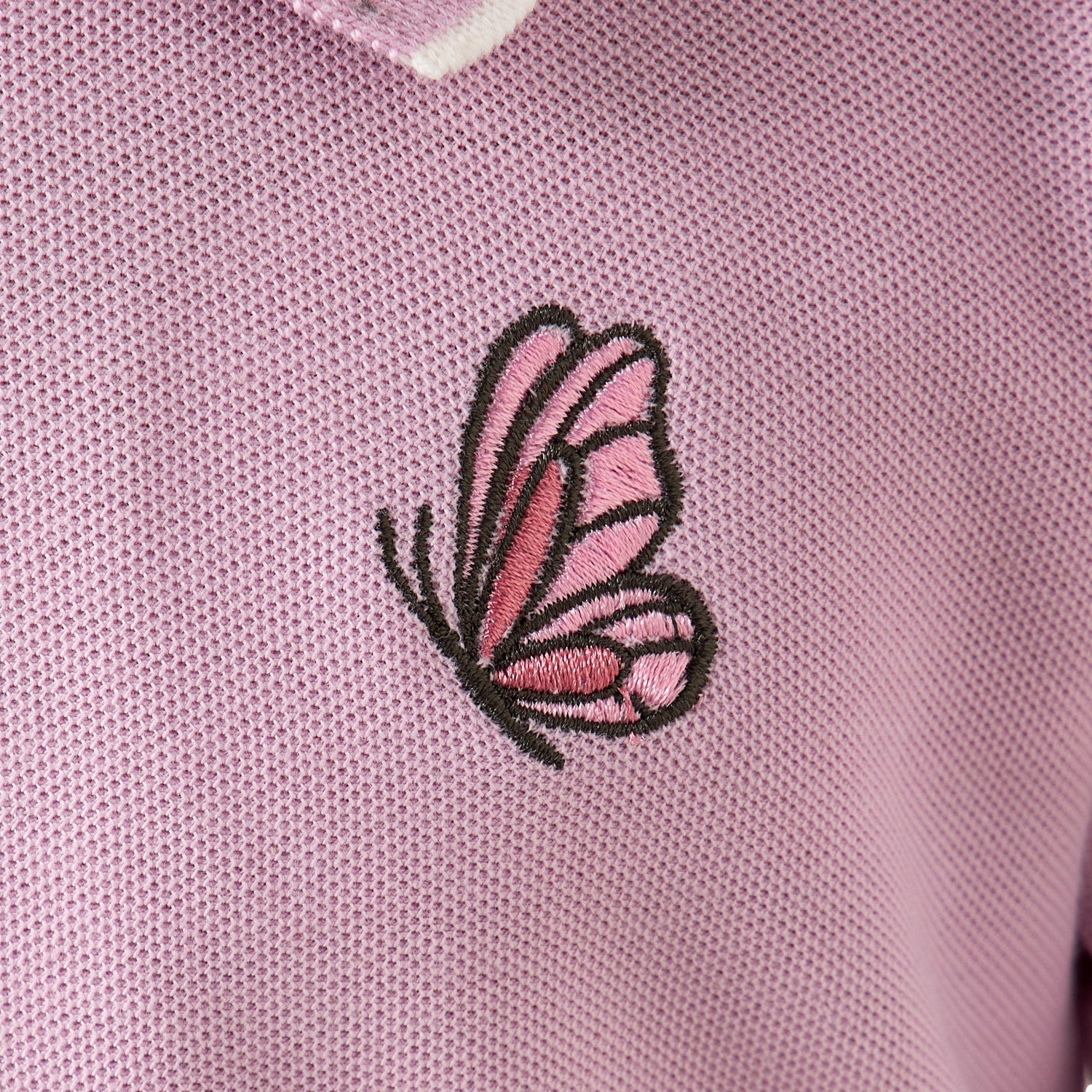 Juniors Collared Long Sleeves Polo T-shirt with Butterfly Embroidery