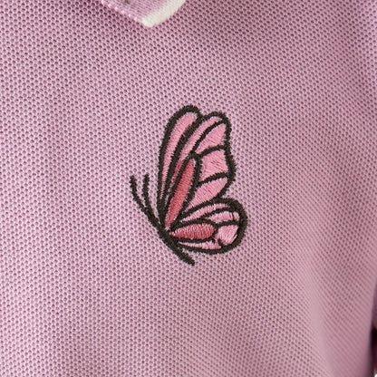 Juniors Collared Long Sleeves Polo T-shirt with Butterfly Embroidery