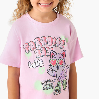 Juniors Crew Neck Short Sleeves T-shirt with Graphic Print