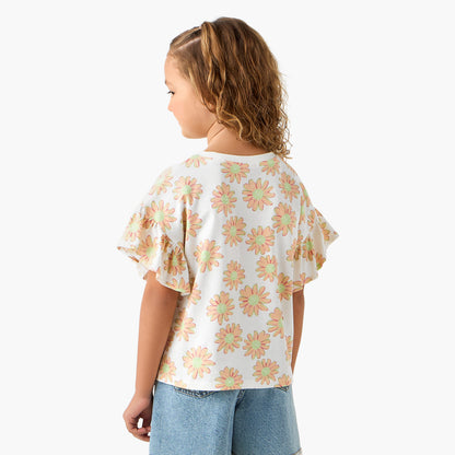 Juniors Crew Neck Short Sleeves T-shirt with Floral Print