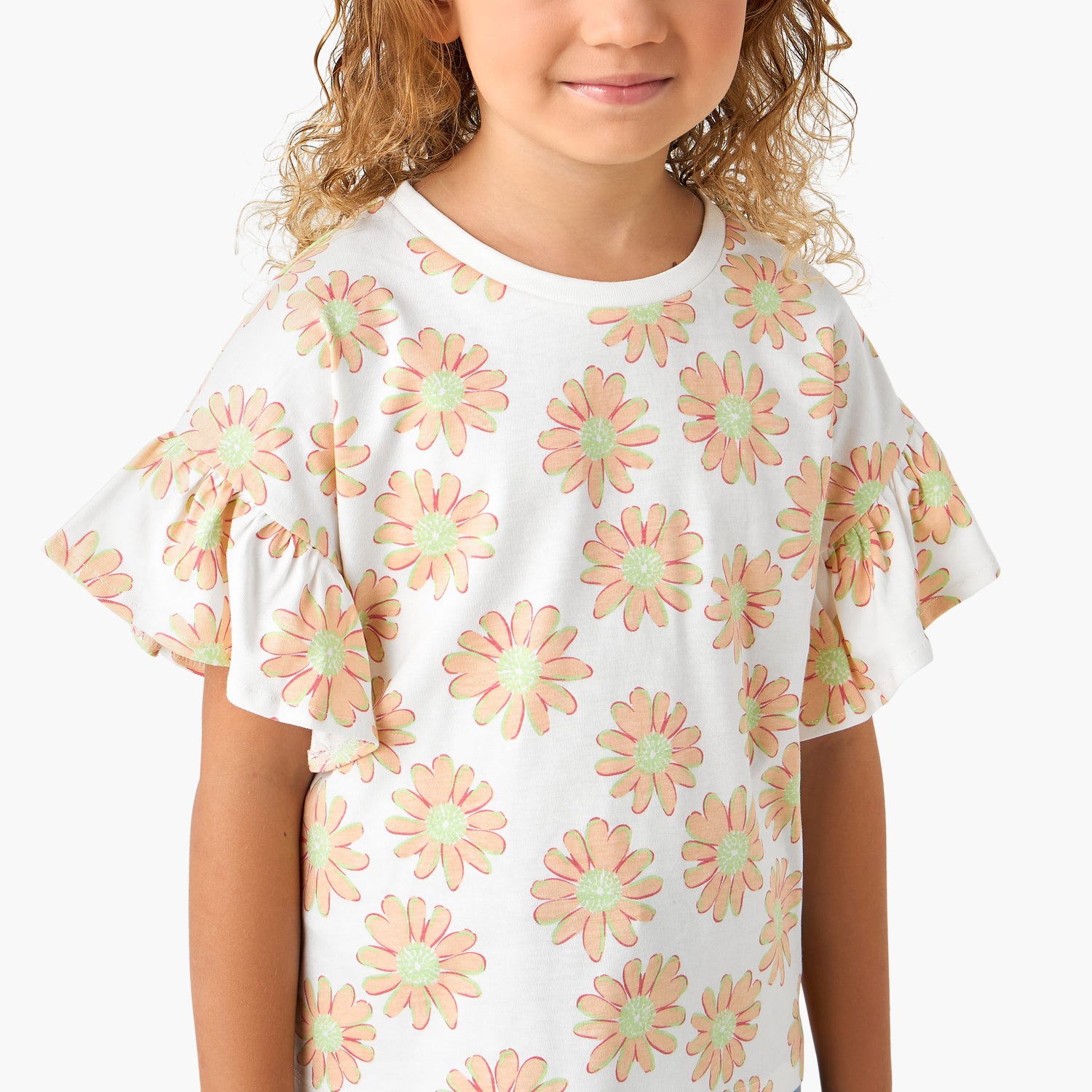 Juniors Crew Neck Short Sleeves T-shirt with Floral Print
