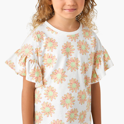 Juniors Crew Neck Short Sleeves T-shirt with Floral Print