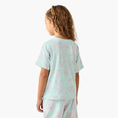 Juniors Crew Neck Short Sleeves T-shirt with Bow Print
