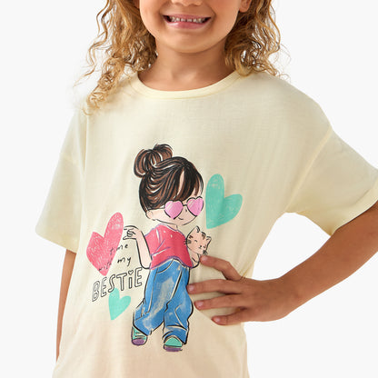 Juniors Crew Neck Short Sleeves T-shirt with Bow Print