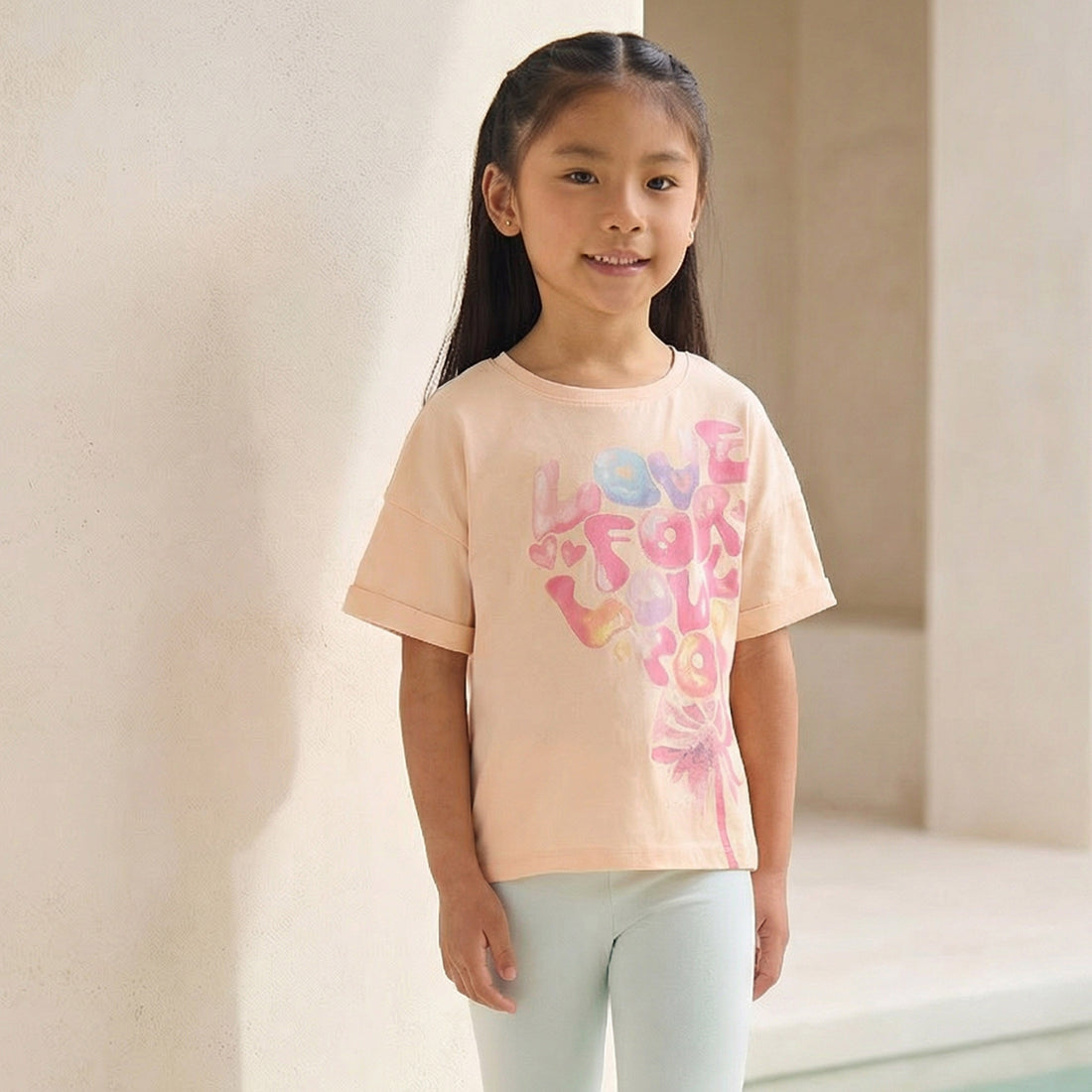 Juniors Crew Neck Short Sleeves T-shirt with Graphic Print - Pink / 1-2 yrs