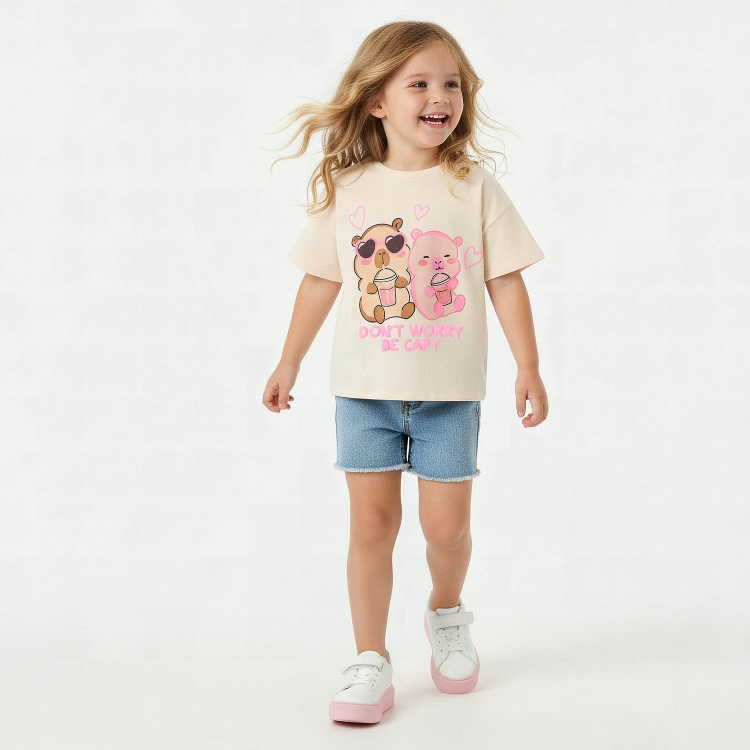 Juniors Round Neck Short Sleeves T-shirt with Bear Print