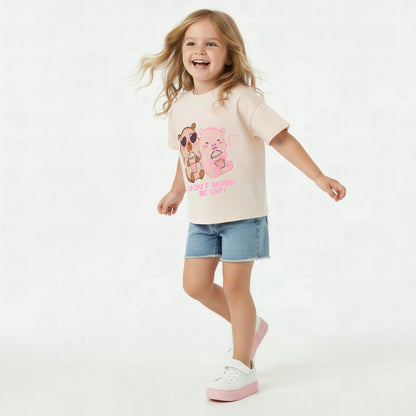 Juniors Round Neck Short Sleeves T-shirt with Bear Print
