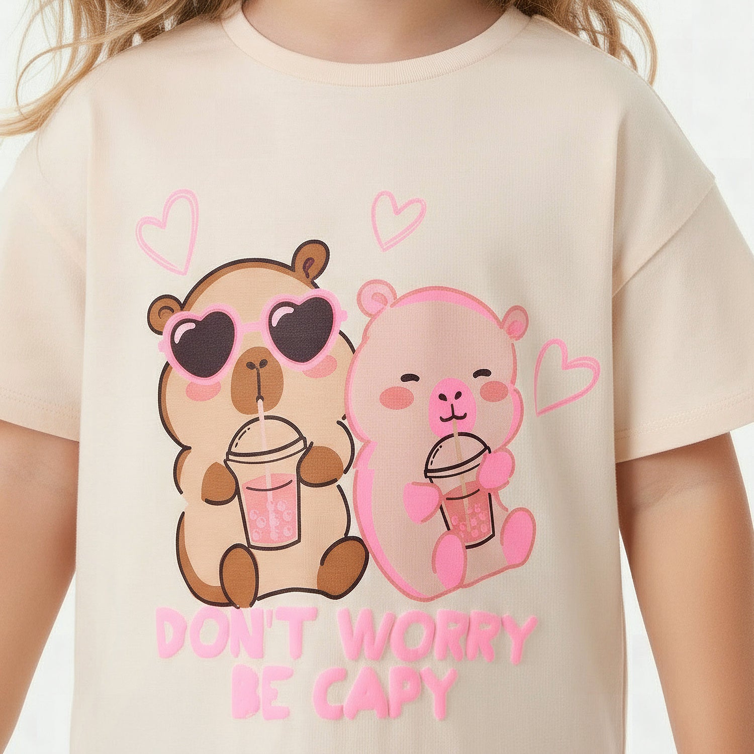 Juniors Round Neck Short Sleeves T-shirt with Bear Print