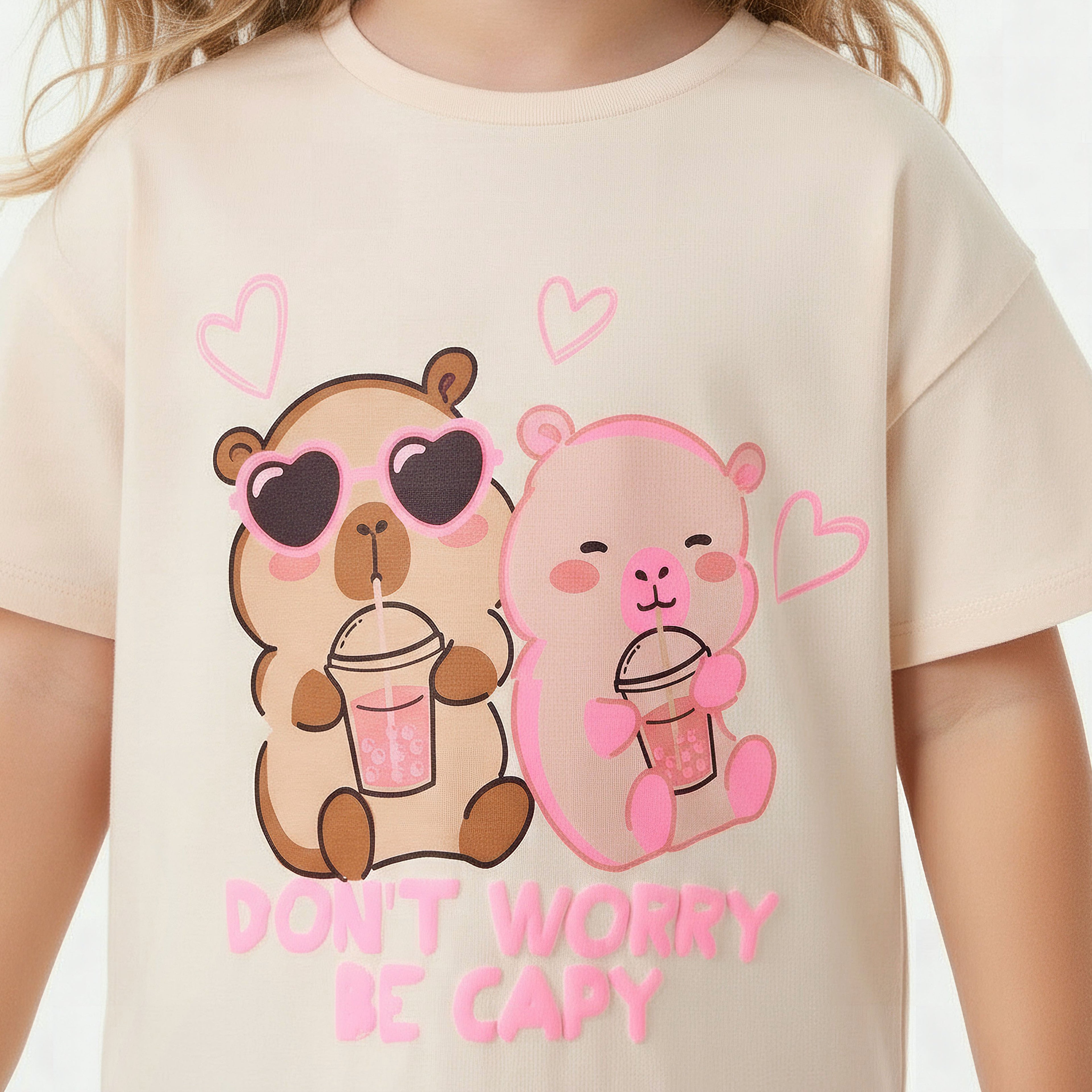 Juniors Round Neck Short Sleeves T-shirt with Bear Print