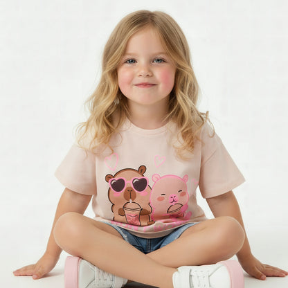 Juniors Round Neck Short Sleeves T-shirt with Bear Print