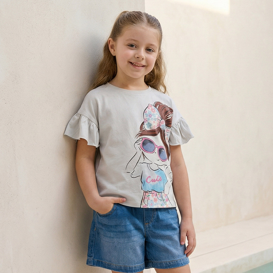 Juniors Crew Neck Short Sleeves T-shirt with Graphic Print