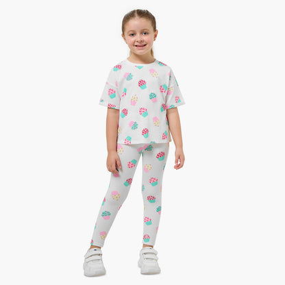 Juniors Crew Neck Short Sleeve T-shirt with Cupcake Print