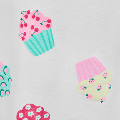 Juniors Crew Neck Short Sleeve T-shirt with Cupcake Print