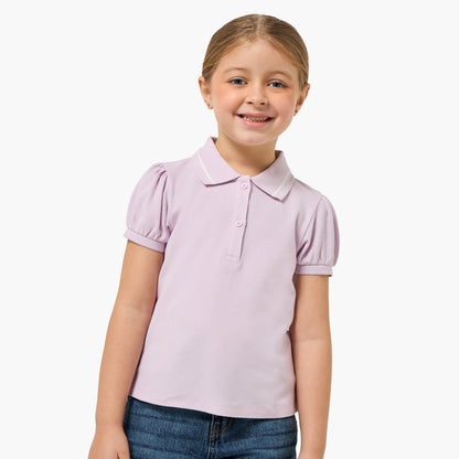 Juniors Collared Short Sleeves Polo T-shirt with Button Placket - Purple / 1-2 yrs