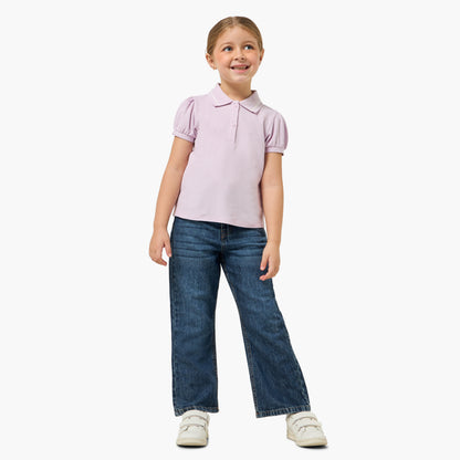 Juniors Collared Short Sleeves Polo T-shirt with Button Placket
