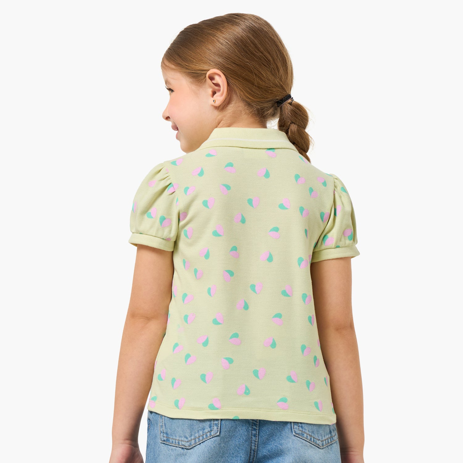 Juniors Collared Short Sleeves Polo T-shirt with Heart Print