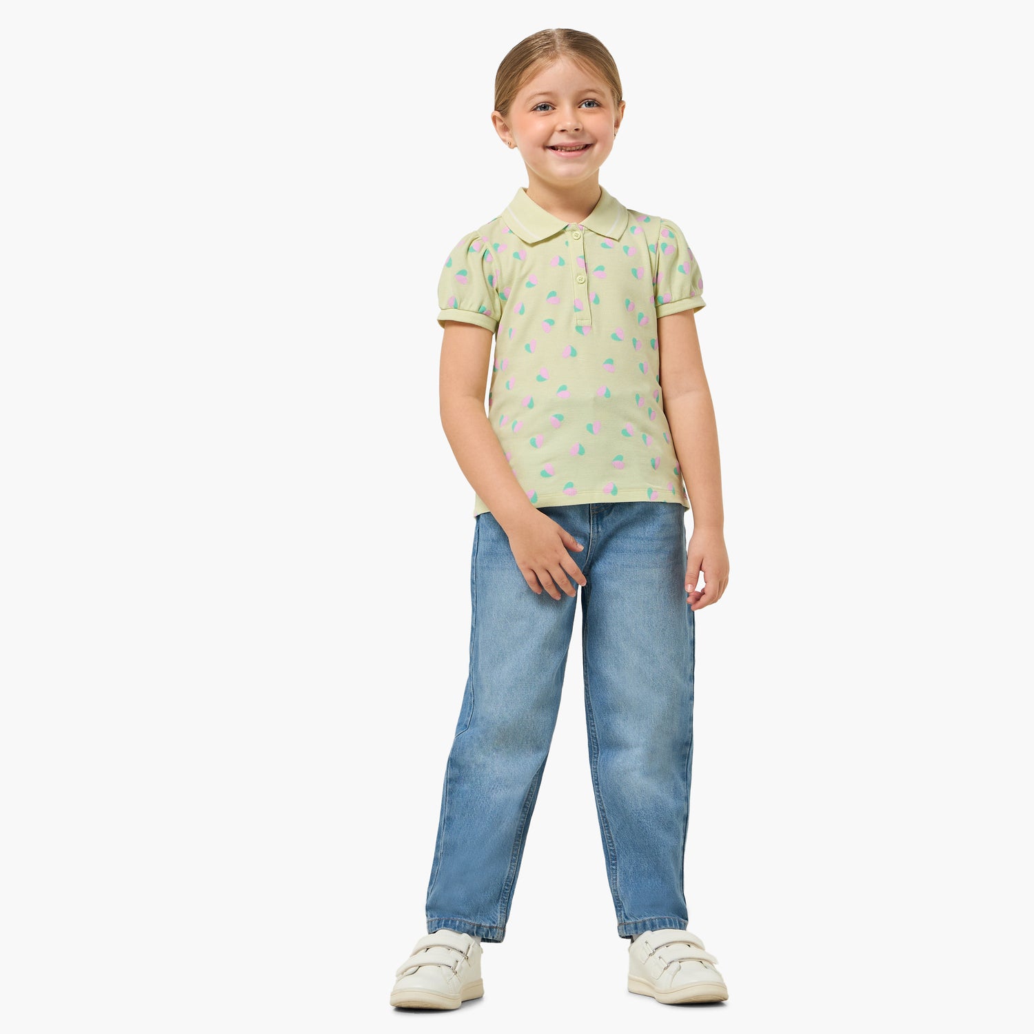 Juniors Collared Short Sleeves Polo T-shirt with Heart Print