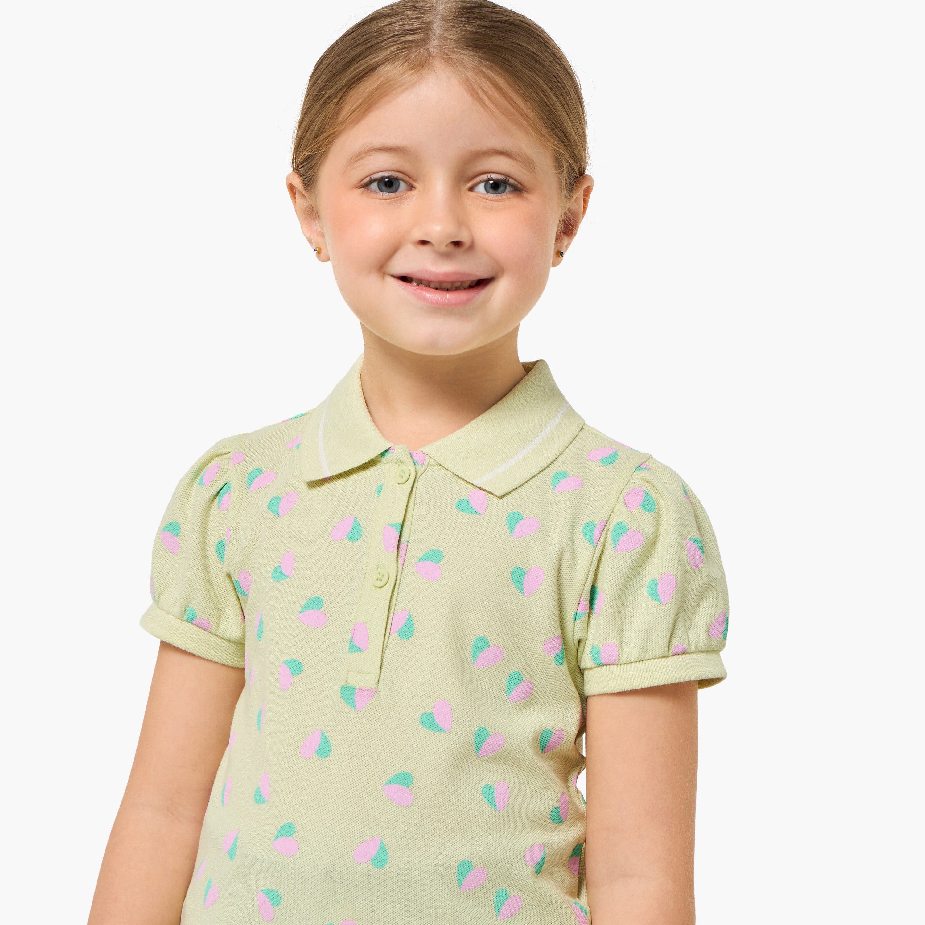 Juniors Collared Short Sleeves Polo T-shirt with Heart Print