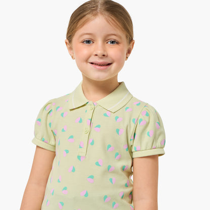 Juniors Collared Short Sleeves Polo T-shirt with Heart Print