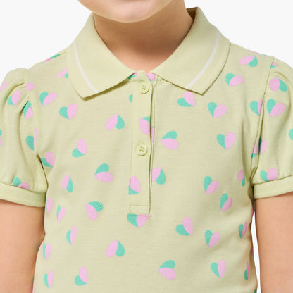 Juniors Collared Short Sleeves Polo T-shirt with Heart Print