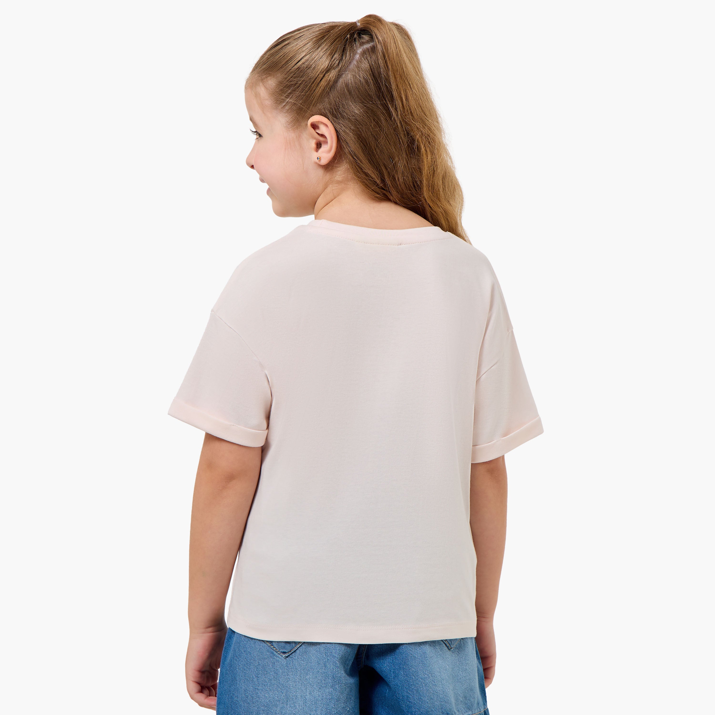 Juniors Round Neck Short Sleeve T-shirt with Embellishment
