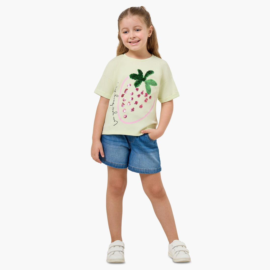 Juniors Round Neck Short Sleeve T-shirt with Embellishment