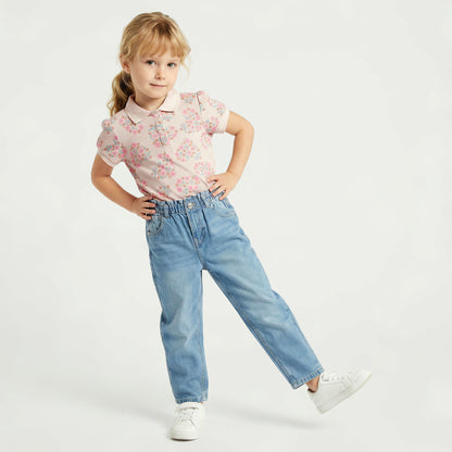 Juniors Collared Short Sleeves Polo T-shirt with Floral Print