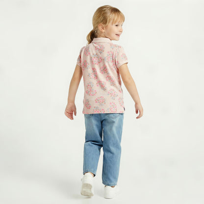 Juniors Collared Short Sleeves Polo T-shirt with Floral Print