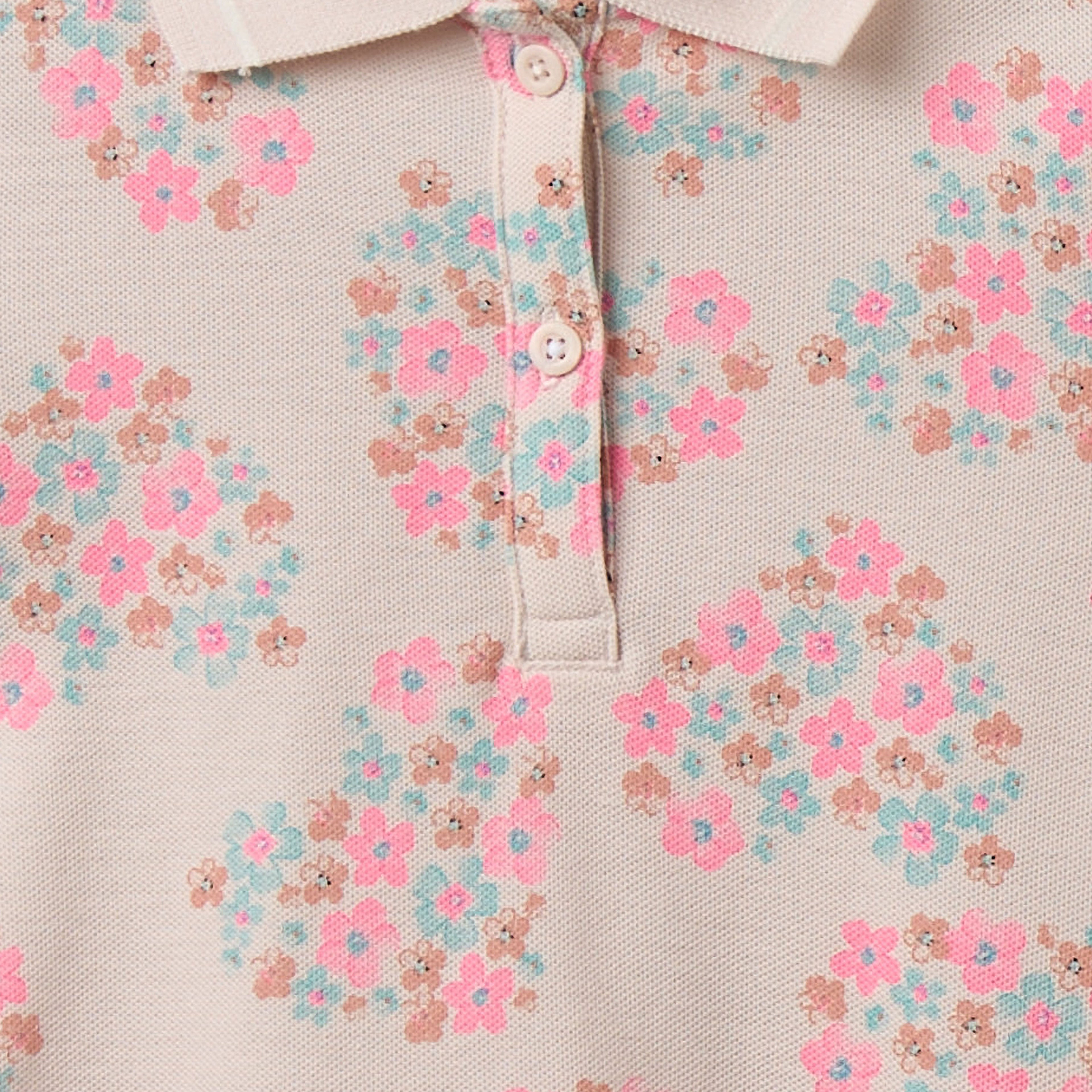 Juniors Collared Short Sleeves Polo T-shirt with Floral Print