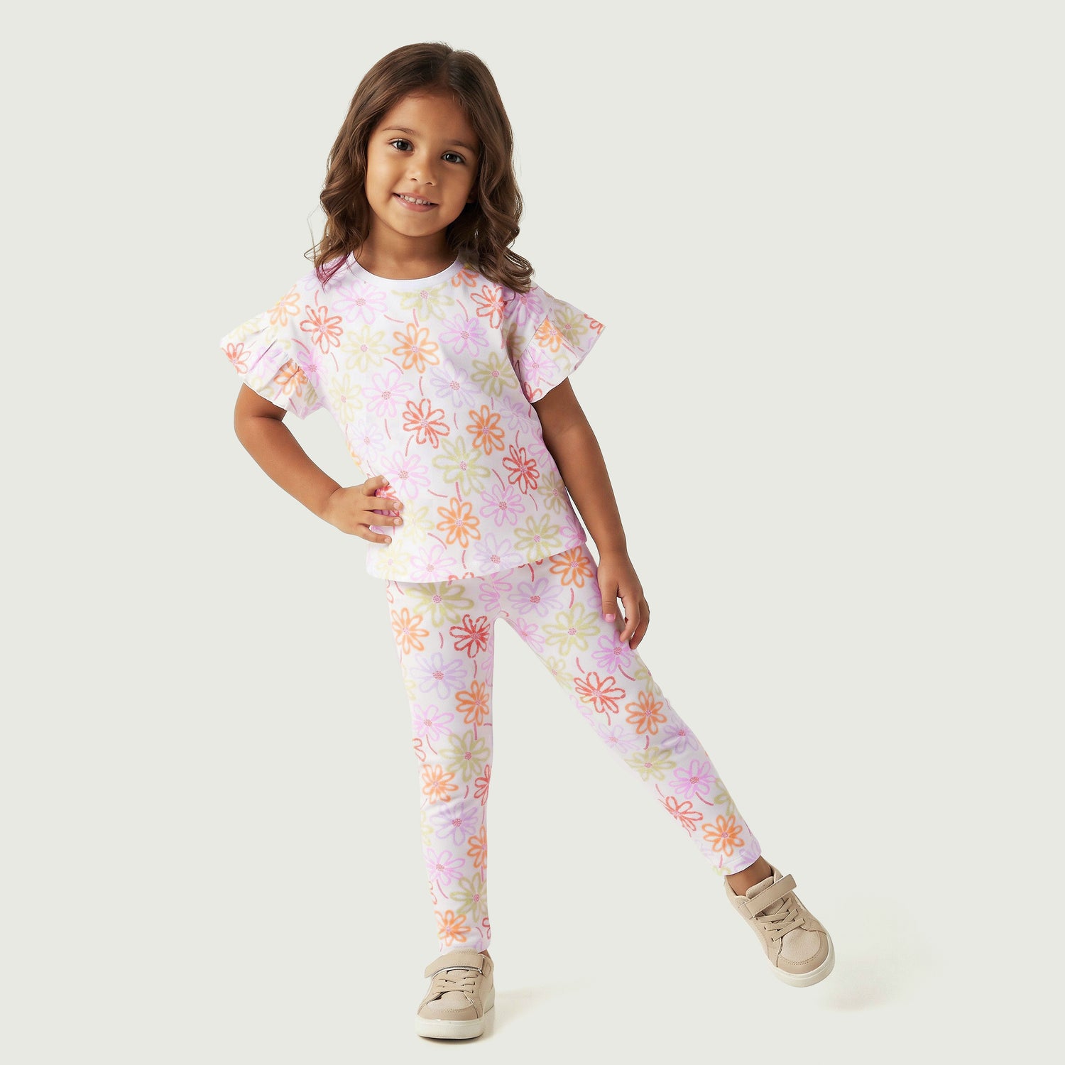 Juniors Crew Neck Short Sleeves T-shirt with Floral Print