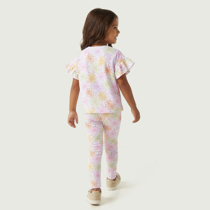Juniors Crew Neck Short Sleeves T-shirt with Floral Print