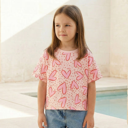 Juniors Round Neck Short Sleeves T-shirt with Heart Print