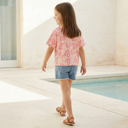 Juniors Round Neck Short Sleeves T-shirt with Heart Print