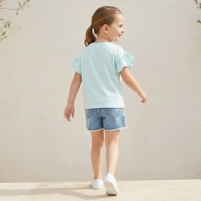 Juniors Round Neck Short Sleeves T-shirt with Flamingo Print