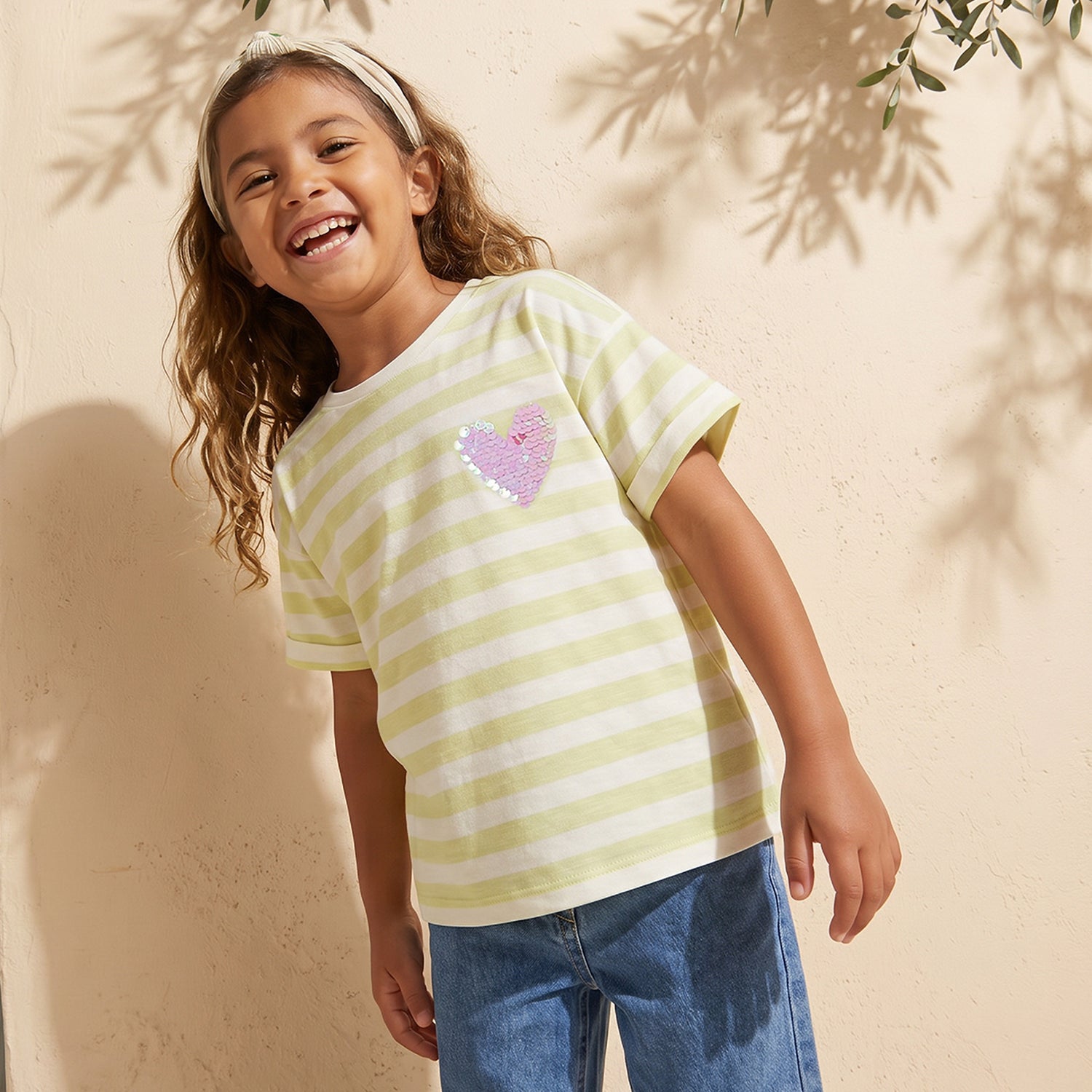 Juniors Crew Neck Short Sleeves T-shirt with Heart Embellishment