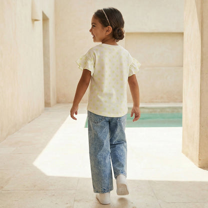 Juniors Round Neck Short Sleeves T-shirt with Polka Dot Print