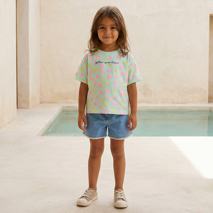 Juniors Crew Neck Short Sleeves T-shirt with Heart Print