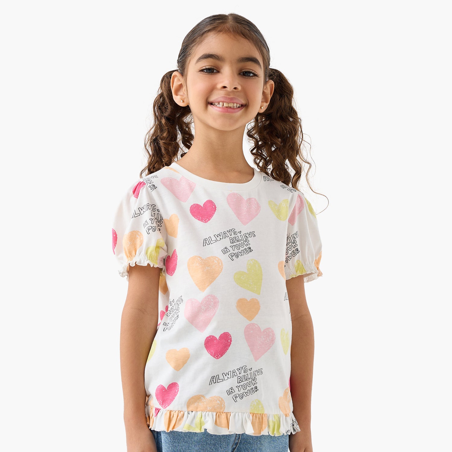 Pack of 2 Juniors Round Neck Short Sleeves T-shirt with Heart Print