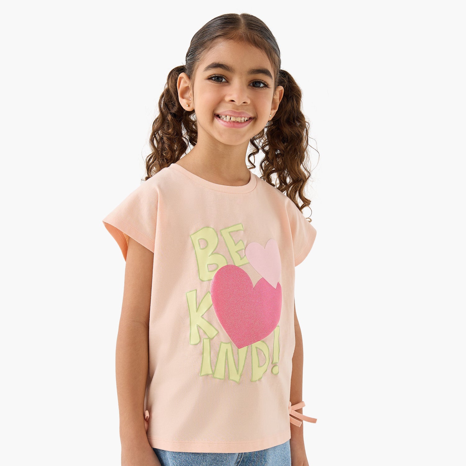 Pack of 2 Juniors Round Neck Short Sleeves T-shirt with Heart Print