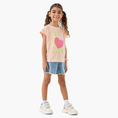 Pack of 2 Juniors Round Neck Short Sleeves T-shirt with Heart Print