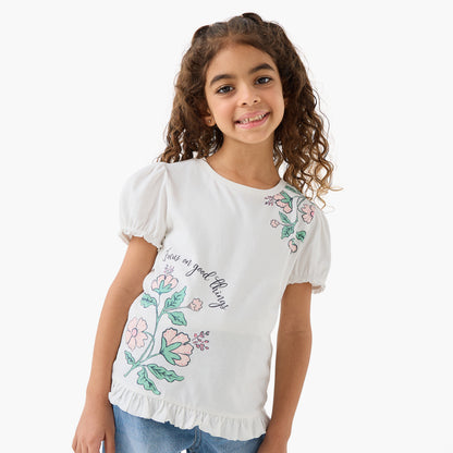 Pack of 2 Juniors Round Neck Short Sleeves T-shirt with Floral Print